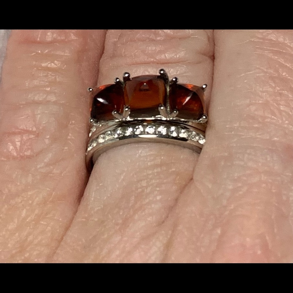 Brazilian Cherry Citrine Three Stone Ring and Band